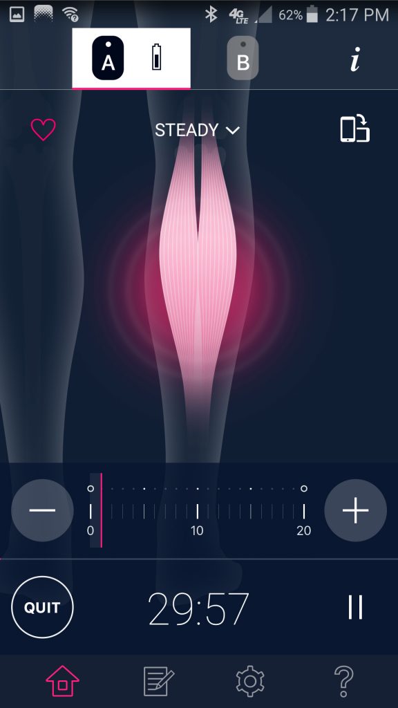 Omron TENS App Calf Steady Mode Session Screen