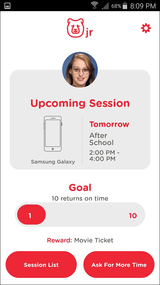 TechDen Jr. App Upcoming Session and Goals Screen