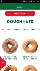 Krispy Kreme App Doughnut Menu