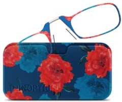 ThinOPTICS Curated Collection Blue and Red Flowers Universal Pod Case with Reading Glasses