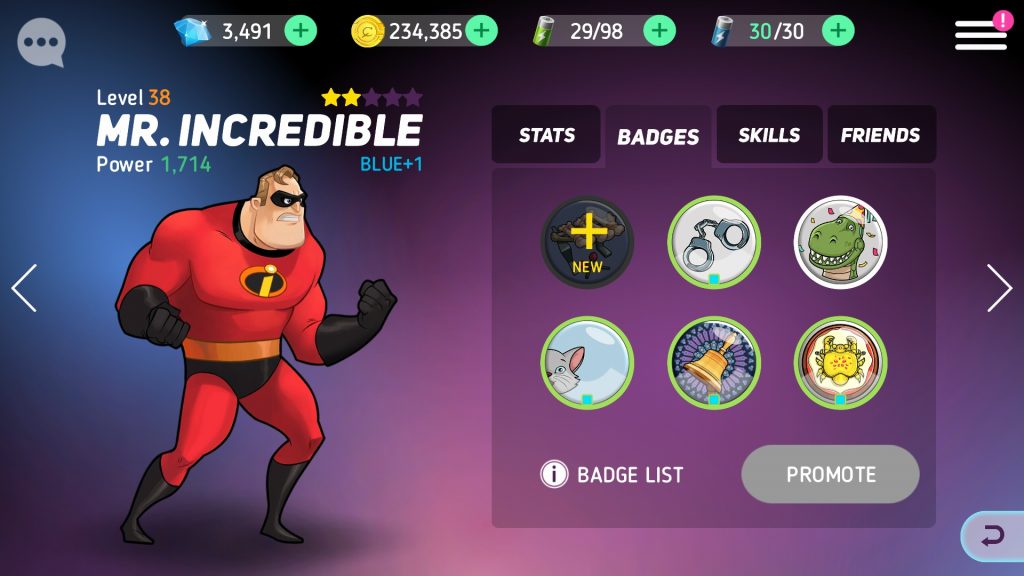 Disney Heroes: Battle Mode Mr. Incredible Hero Stats