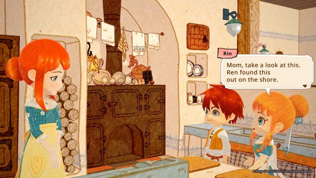 Little Dragons Cafe Mom in Kitchen with Ren and Rin