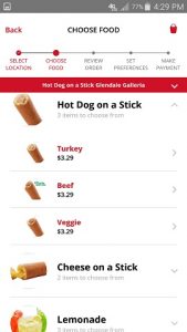Hot Dog on a Stick App Mobile Ordering Menu