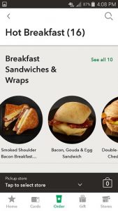 Starbuck's App Mobile Order Menu