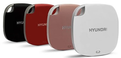 4 Hyundai External Portable SSD Drives in Black, Red, Pink, and White