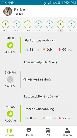 Whistle App Parker the Dog's Daily Activity by Hour