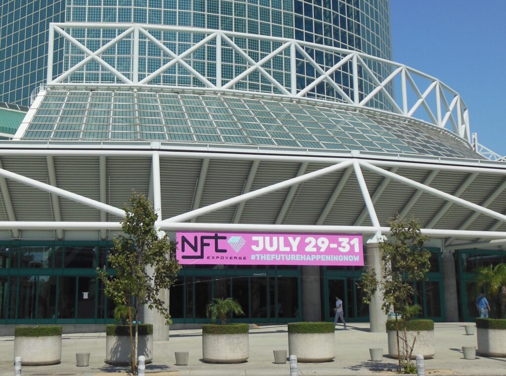 NFT Expoverse sign above door to Los Angeles Convention Center