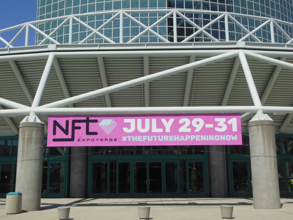 NFT Expoverse Los Angeles sign above Convention Center door