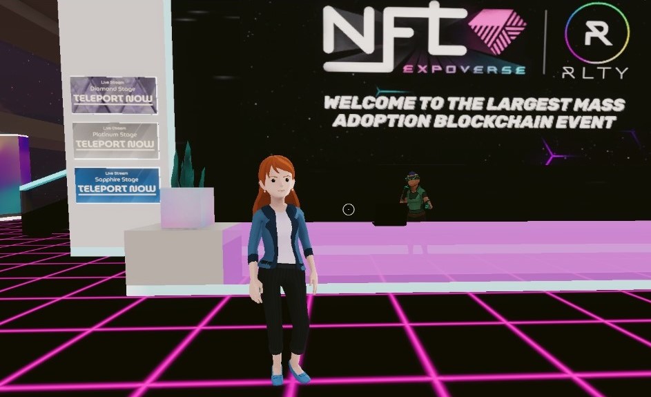 NFT Expoverse in Decentraland at Reception Desk with Avatar