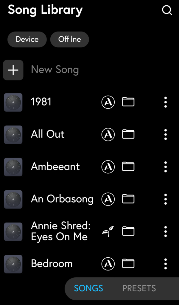 Orba Mobile App Song Library Screenshot