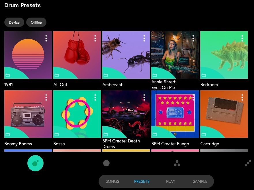 Orba App Drum Sample Pre-Sets Screenshot