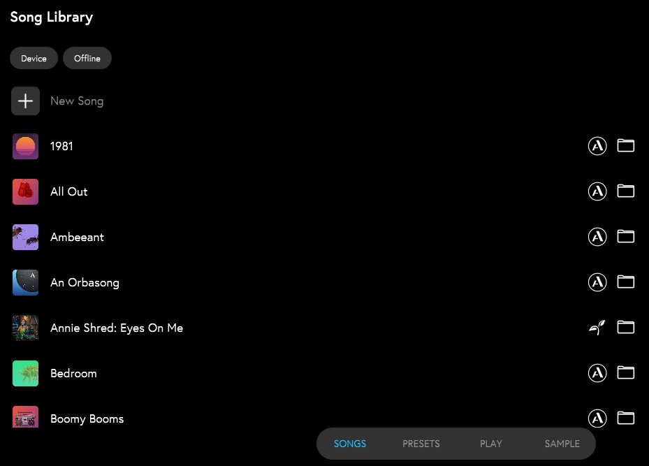 Orba App Song Library Screenshot