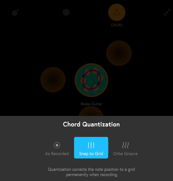 Orba App Chord Quantization Menu Screenshot