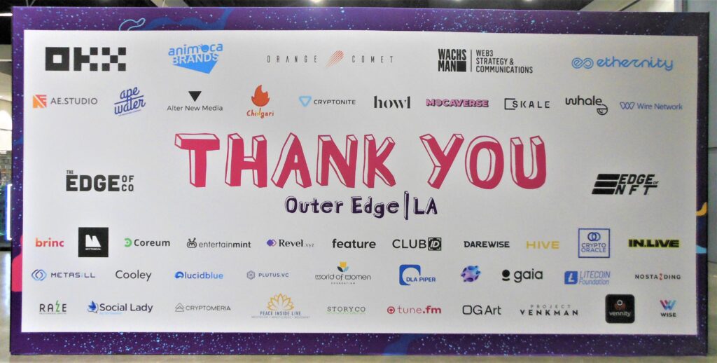 Thank You Sign at the Exit of Outer Edge, with Participating Brands and Sponsors
