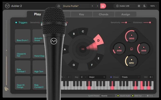 Dubler 2 voice-to-MIDI software and microphone.