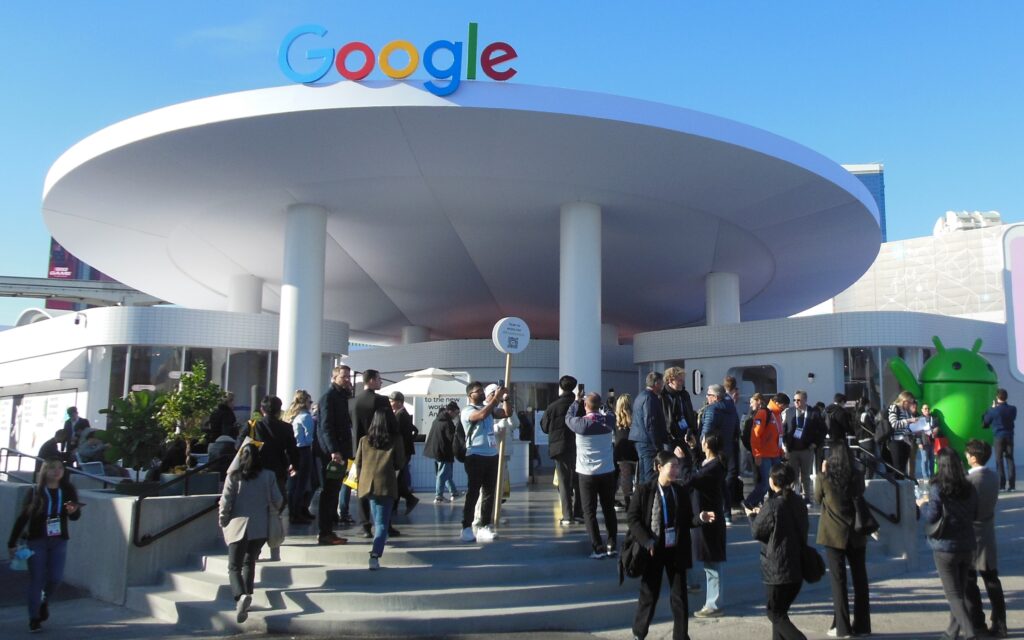 Outside the entry lobby of the Google pavilion at CES 2024.