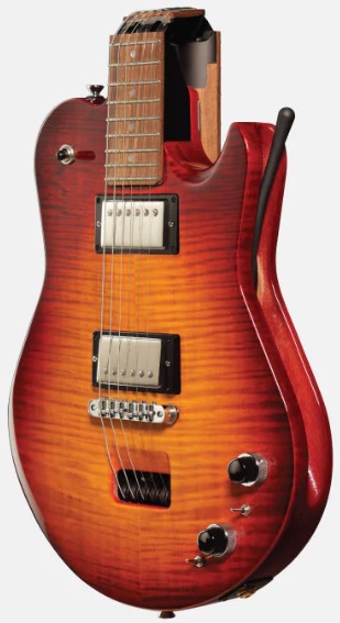 Ciara Ascender Guitar with neck folded to the back for compact travel.