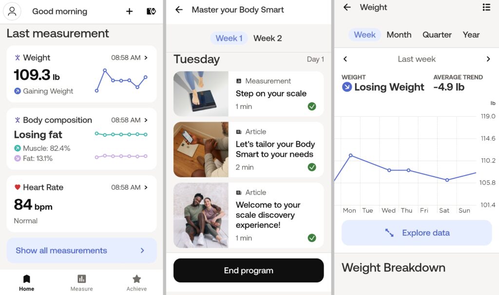 Withings app measurement stats and daily activities