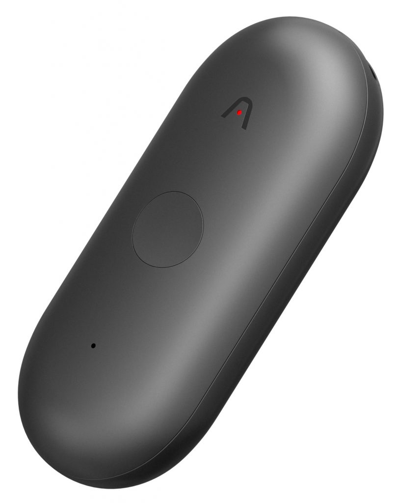 Plaud's NotePin S AI note taking device in black on a white background