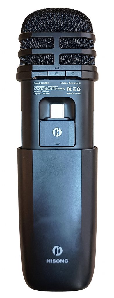 Hisong AirStudio S1 with back panel slid down and the RxMini USB connector held inside.