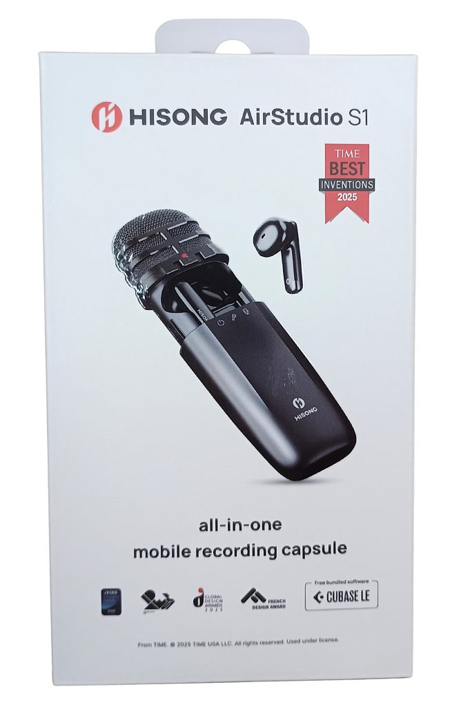 Hisong AirStudio S1 box with image of microphone and earbuds.